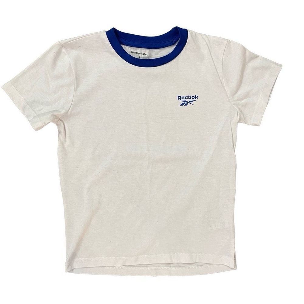 Reebok Boy’s White Blue Logo Cotton Blend Crewneck Short Sleeve Tee Size 6